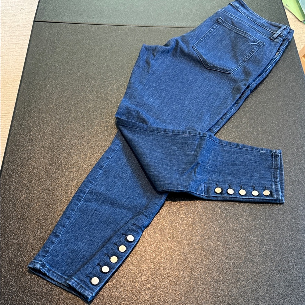 LOFT Dark Blue Skinny Jeans with Button Accents